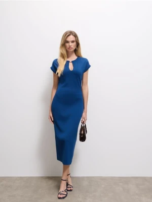 Mohito - Swetrowa niebieska sukienka midi - granatowy