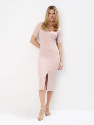 Mohito - Swetrowa różowa sukienka midi - pastelowy różowy