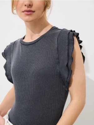 Mohito - Szara bluzka z falbaną - szary