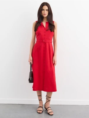Mohito - Szmizjerka midi z lnu i wiskozy - czerwony