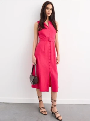 Mohito - Szmizjerka midi z lnu i wiskozy - fuksjowy