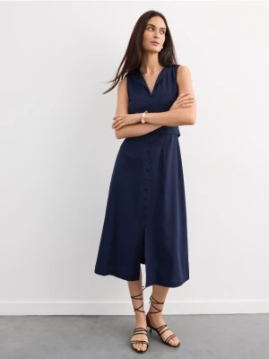 Mohito - Szmizjerka midi z lnu i wiskozy - granatowy