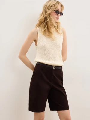 Mohito - Szorty bermudy z paskiem - ciemnobrązowy