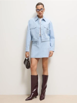 Mohito - Sztruksowa błękitna spódnica mini - błękitny