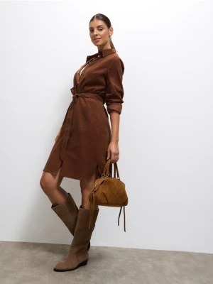 Mohito - Sztruksowa brązowa sukienka mini - brązowy