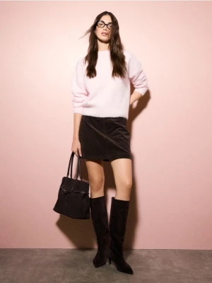 Mohito - Sztruksowa czekoladowa spódnica mini - ciemnobrązowy