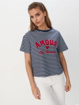 Mohito - T-shirt w paski - granatowy