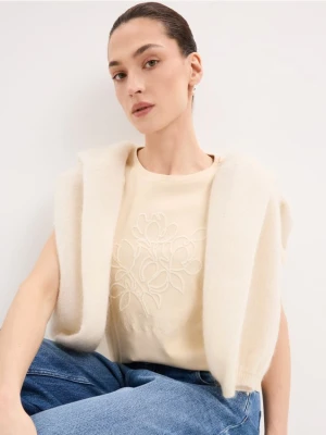 Mohito - T-shirt z aplikacją - kremowy