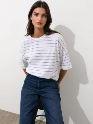 Mohito - T-shirt z bawełny i lnu - biały