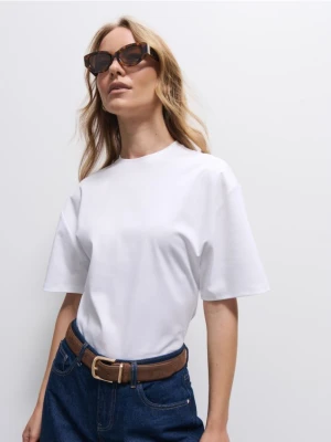 Mohito - T-shirt z bawełny merceryzowanej - biały