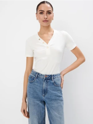 Mohito - T-shirt z dekoltem V - kremowy