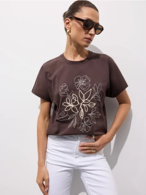 Mohito - T-shirt z haftem - brązowy