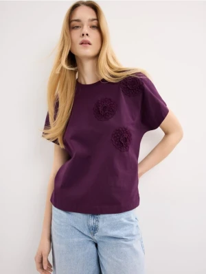 Mohito - T-shirt z kwiatową aplikacją - ciemny fiolet