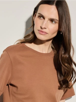 Mohito - T-shirt z merceryzowanej bawełny - brązowy