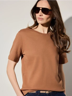 Mohito - T-shirt z merceryzowanej bawełny - brązowy