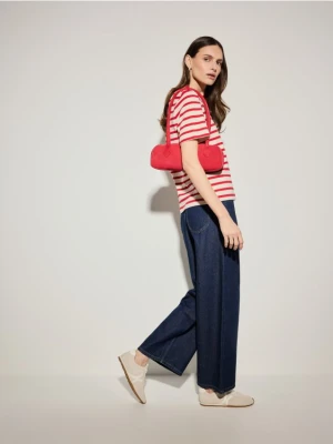 Mohito - T-shirt z merceryzowanej bawełny w czerwone paski - czerwony