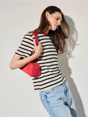 Mohito - Bawełniany t-shirt w paski - czarny