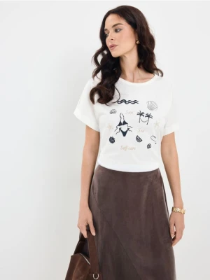 Zdjęcie produktu Mohito - T-shirt z nadrukiem - kremowy