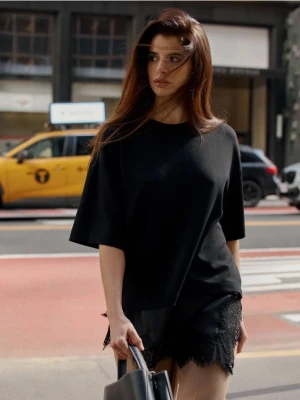 Mohito - T-shirt z ozdobną koronką - czarny