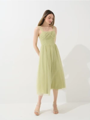 Mohito - Tiulowa sukienka midi - oliwkowy