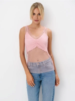 Mohito - Top z ozdobną siateczką - różowy
