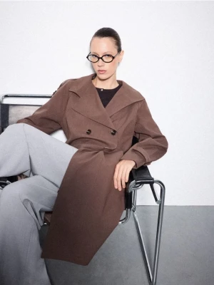 Mohito - Trencz z bawełny i wiskozy - ciemnobrązowy