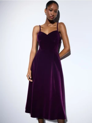 Mohito - Welurowa sukienka midi - ciemny fiolet