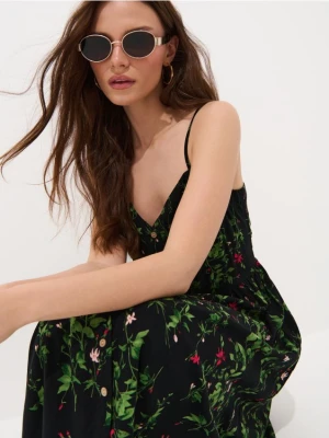 Mohito - Wiskozowa czarna sukienka midi na ramiączkach - czarny