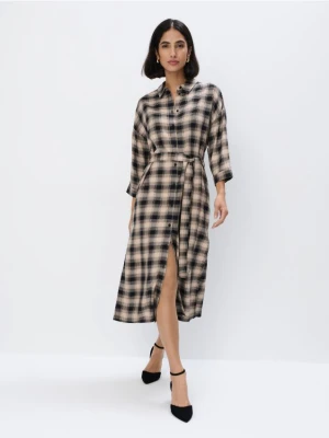 Mohito - Wiskozowa sukienka midi w kratę - czarny