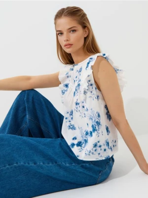 Mohito - Wzorzysta bluzka z falbanami - biały