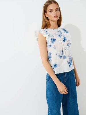 Mohito - Wzorzysta bluzka z falbanami - biały