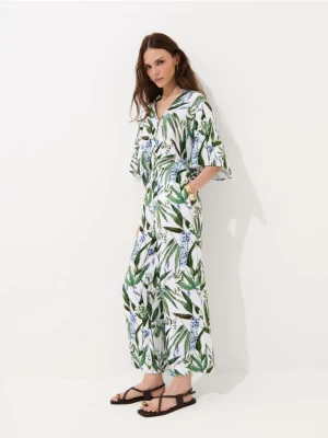 Mohito - Wzorzyste spodnie z wiskozy - biały