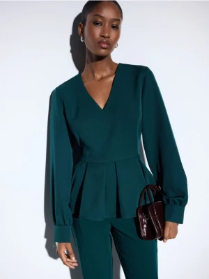 Mohito - Zielona bluzka z falbaną - ciemny zielony