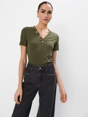 Mohito - Zielony t-shirt z dekoltem V - zielony