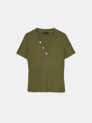 Mohito - Zielony t-shirt z dekoltem V - zielony