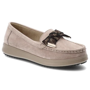 Mokasyny damskie Filippo, o klasycznym kroju z cholewką ze skóry naturalnej osadzone na lekkiej elastycznej podeszwie z dekoracyjną kokardą, beżowe,