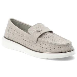 Mokasyny damskie Vinceza, cholewka ze skóry naturalnej licowej wsuwany fason typu loafers, szare, 93221