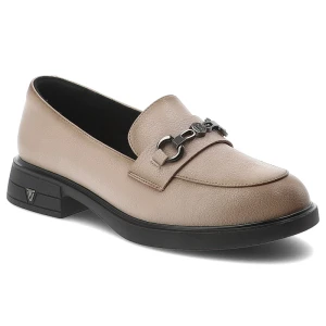 Mokasyny damskie Vinceza, skóra naturalna wsuwany fason klasyczne loafersy metalowa ozdoba niski stabilny obcas grubsza podeszwa, beżowe, 39991