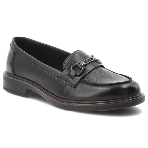 Mokasyny damskie Vinceza, skóra naturalna wsuwany fason klasyczne loafersy metalowa ozdoba niski stabilny obcas solidna podeszwa, czarne, 39983