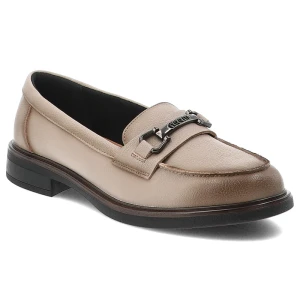 Mokasyny damskie Vinceza, skóra naturalna wsuwany fason klasyczne loafersy ozdobny detal metalowy niski stabilny obcas solidna podeszwa, beżowa, 3998