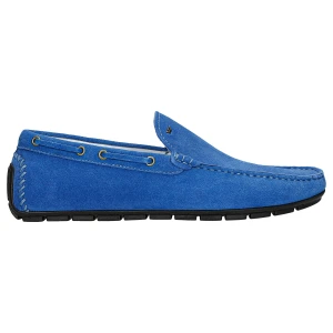 Niebieskie mokasyny męskie na czarnej podeszwie 10047-69 Wojas