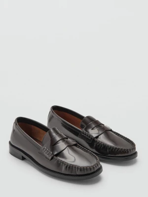 Mokasyny skórzane z marszczeniem czekoladowy - Kobieta - - MANGO