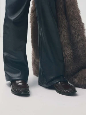 Mokasyny skórzane z marszczeniem czekoladowy - Kobieta - - MANGO