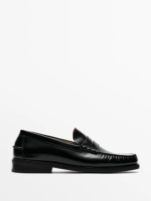 Mokasyny Skórzane Z Paskiem - Czarny - Massimo Dutti - Male