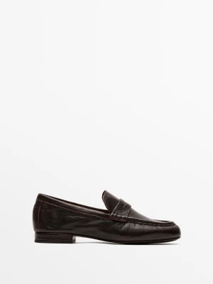 Mokasyny Z Miękkiej Skóry Z Paskiem - Brązowy - Massimo Dutti - Female