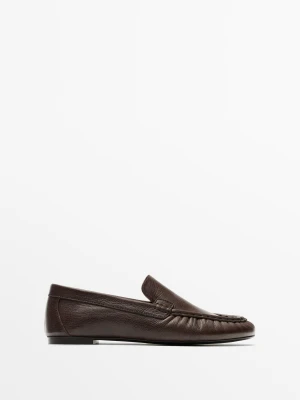 Mokasyny Z Miękkiej Skóry Z Wypukłym Szwem - Brązowy - Massimo Dutti - Female