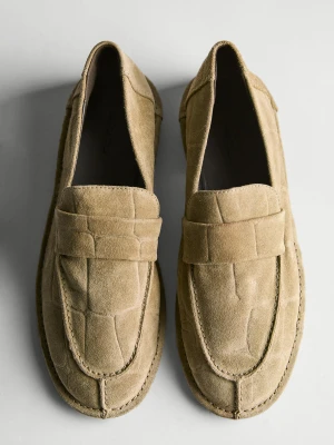 Mokasyny Z Miękkiej Skóry Zamszowej - Piaskowy - - Massimo Dutti - Kobieta