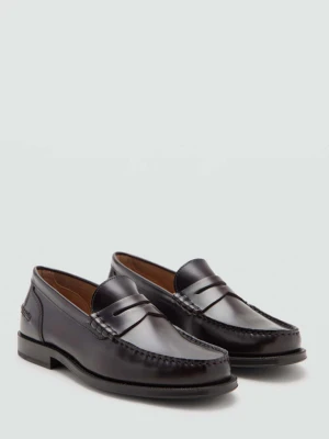 Mokasyny z ozdobną nakładką ze skóry antic burgund - Mężczyzna - - MANGO MAN