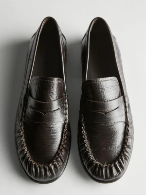 Mokasyny Z Wytłaczanej Skóry - Brązowy - Massimo Dutti - Female