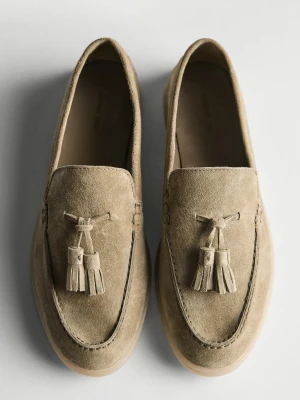 Mokasyny Z Zamszowej Skóry Z Frędzlami - Kret - - Massimo Dutti - Kobieta